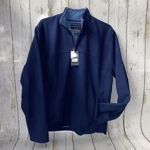 Marquis Men’s Textured Navy W Fleece Lined Quarter Zip Pullover  NWT. Size Large - Picture 1 of 7