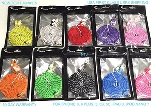 NTJ Flat Braided Noodle Fabric data USB Charger Cable for IPHONE X 8 7 6 PLUS 5S - Picture 1 of 32