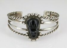 Vintage Mexico 925 Sterling Silver Onyx Face Cuff Bracelet
