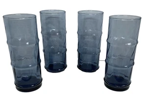 4 Libbey BAMBOO BASH Blue Optic 6.75" Drink Glass Highball Ice Tea Tiki Tumbler - Picture 1 of 7