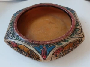 Art Pottery Bulb Bowl Japan Vintage Incised Wildlife Lions - Picture 1 of 4