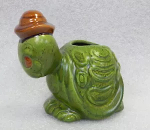 Vintage Haeger 315 Turtle w Hat Mid Century Green Figural Planter Flower Pot - Picture 1 of 4