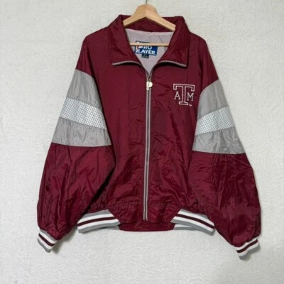 VTG Texas A&M Pro Player Jacket Mens L Maroon Gray Full Zip Windbreaker Korea - Image 1 of 4
