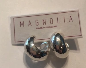 "Pendientes de aro grueso de plata esterlina martillados magnolia hechos en Tailandia nuevos 1""" - Imagen 1 de 4