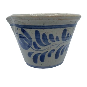 Eldreth? Pottery SaltGlaze Large Batter Bowl Blue Leaves Leaf Floral Signed READ - Picture 1 of 11