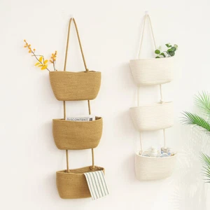 3-Tier Cotton Rope Jute Storage Baskets Wall Hanging Woven Storage Baskets US - Picture 1 of 21