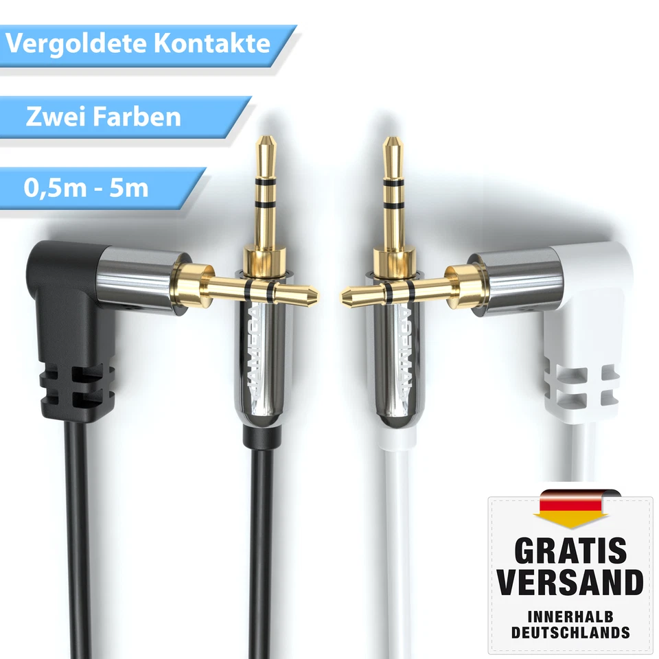 3,5mm Klinken Kabel Winkel AUX Kabel Stereo Audio Hifi Tablet Klinke Audiokabel - Bild 1 von 4