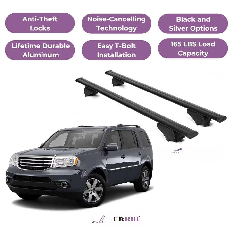 Barras transversales de techo ERKUL para Honda Pilot 2009-2015 para rieles elevados - negras Foto 1 de 4