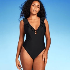 Traje de baño de una pieza con volantes para mujer - Sombra y orilla negro M: correa ajustable - Imagen 1 de 3