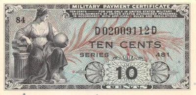 USA / MPC  10  Cents  1948  Series  481  Plate # 84  Uncirculated Banknote Mtop - Image 1 of 2