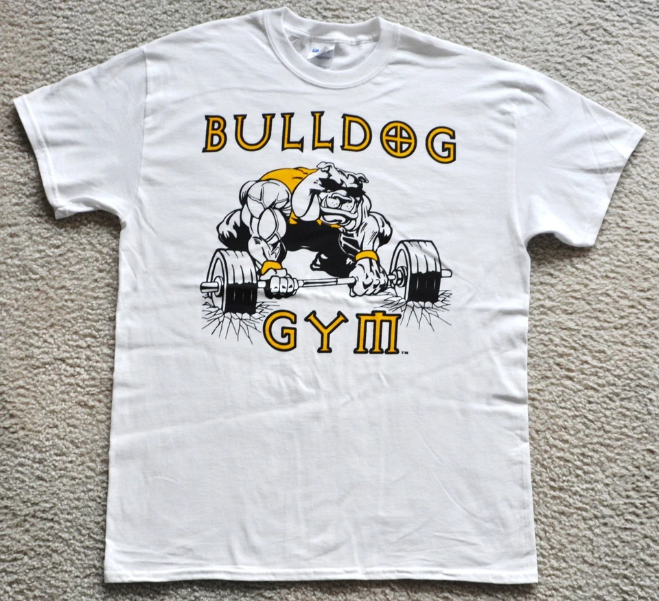 Bulldog Gimnasio Culturismo Entrenamiento Músculo Camiseta Blanco/Negro/Dorado M L XL NUEVO Foto 1 de 1