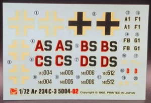 Dragon | No. 5004 | 1:72 Arado Ar 234C-3/C-4 Lightning Decals - Picture 1 of 1