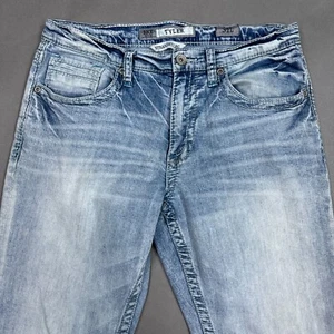 BKE Jeans Mens 31x33 Blue Tyler Buckle Light White Wash Denim Pant Heavy Stitch - Picture 1 of 18