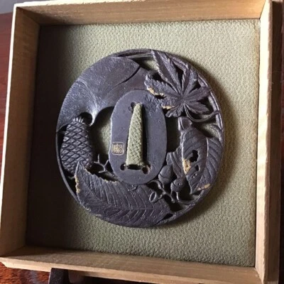 Japanese Antique Autumn Leaves Tsuba Signed OpenWork Sword KatanaGuard fromJapan - Image 1 of 4