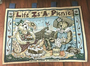 BOYDS BEARS & FRIENDS Life Is A Picnic Tapestry Wall Hanging 35 x 26 Vintage - Picture 1 of 1