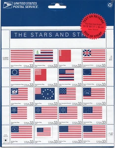 Scott #3403 The Stars And Stripes Sheet of 20 Flag Stamps - Sealed Blue - Picture 1 of 2