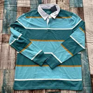 New medium men’s St. John’s bay rugby long sleeve polo pit 23 - Picture 1 of 4