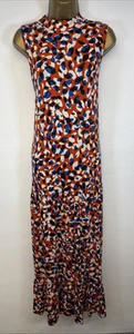 Phase Eight Dress Red Blue Pattern Stretchy High Neck Sleeveless Maxi UK 16 - Picture 1 of 11