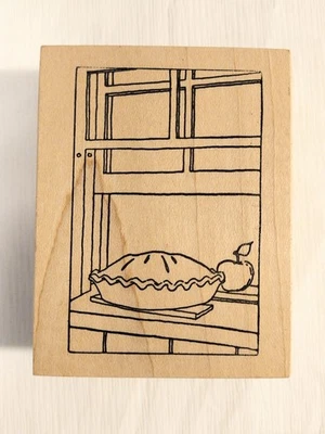 RARE Vintage 1999 Santa Rosa Wood Mounted Rubber Stamp - Apple Pie in a window - Image 1 of 4