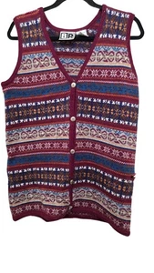 BP Nordstrom Fair Isle Damen 100 % Wolle Knopfleiste Pullover Weste S Burgund Mu - Bild 1 von 7