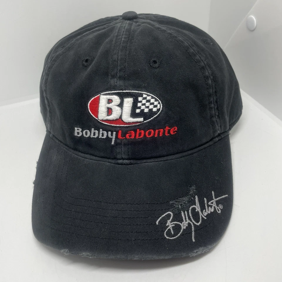 NEW Bobby Labonte BL distressed Black Cap official Race Shop Racing Sample Hat - Image 1 of 4