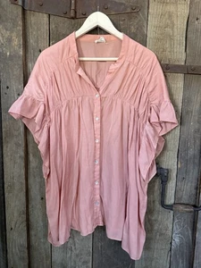 BiBi XL Women’s Flowy Blouse With Buttons And Flutter Sleeves Peach Color - Picture 1 of 11