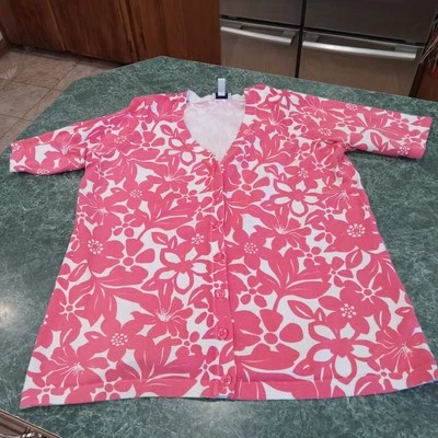 Denim & Co. Women's Size Large Floral Print 3/4 Sleeve Button Front Cardigan - Image 1 of 4