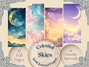 Celestial Junk Journal Pages Digital Download Moon Stars Galaxy Ephemera - Picture 1 of 6
