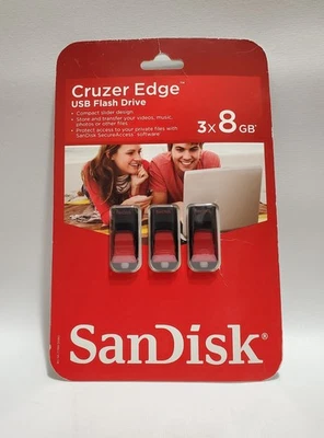 SanDisk Cruzer Edge 8GB USB Flash Drive 3 Pack, Sealed Unopened  - Image 1 of 4