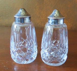 Waterford Cut Crystal Clear Lismore 3 ¾” Metal Lid Salt & Pepper Shaker Set(s) - Picture 1 of 4