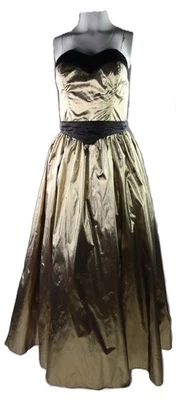 Vestido de Colección Años 80 Gunne Sax Jessica Mcclintock EE. UU. Junior 7 Dorado Sin Tirantes Foto 1 de 4