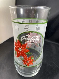 Vintage Coca Cola Coke Poinsettia Christmas Glass Holiday Tumbler - Picture 1 of 3