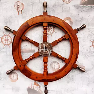 24 Zoll Vintage Boot Schiff Lenkrad Messing & Holz Wanddekore maritime Geschenke. - Bild 1 von 10