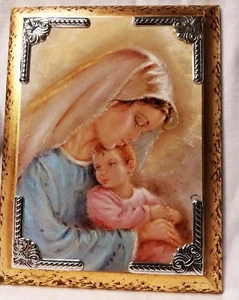 ICONA MADONNA CON BAMBINO IN LEGNO E ARGENTO DELLA MIDA - Foto 1 di 4