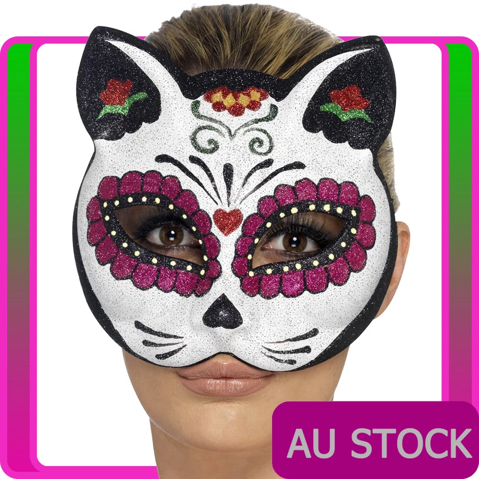 Дамы сахара черепа Cat блестящий маска для глаз мексиканский день мертвый глаз маска костюм - Изображение 1 из 2