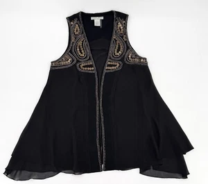 Alberto Makali Vest Womens Small Black Sequins Sleeveless Asymmetric Chain Link - Picture 1 of 10