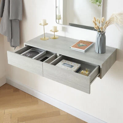 [en.casa] Wandregal mit 2 Schubladen Nachttisch Schubladenregal Hängeregal Regal - Bild 1 von 4