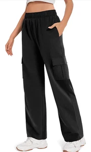 NEW Cargo Pants Y2K Casual Baggy Elastic Waist Pockets L - Picture 1 of 5