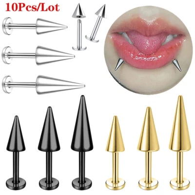 10Pcs/lot 16G Spike Stainless Steel Lip Studs Ear Helix Conch Labret Piercings - Image 1 of 4