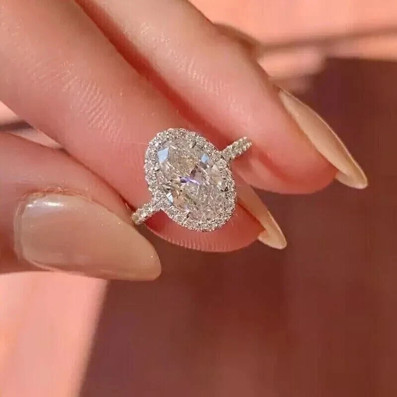 14 Karat Weißgold Ovalschliff simulierter Diamant Damen Verlobungsring 2,50 kt - Bild 1 von 4