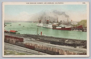 c 1910 Los Angeles Harbor California Vtg Postcard Steamships Trains Rail Yard - Picture 1 of 2