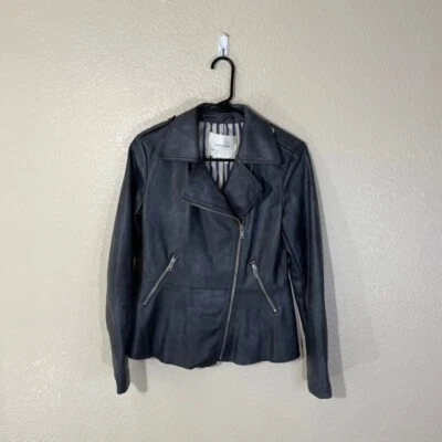 Chaqueta de Moto Anthropologie Peplum Gris Pizarra Azul Imitación Cuero Cremallera XS Foto 1 de 4