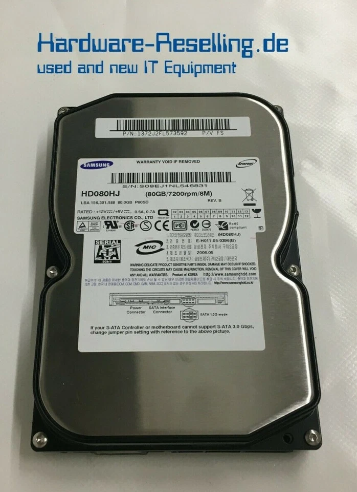 Samsung HDD SATA 3,5" 80GB 8MB 3Gb/S 7200RPM HD080HJ 1372J2FL573592 - Imagen 1 de 1