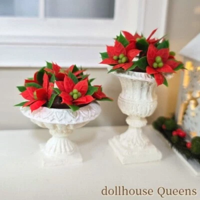 Miniature Poinsettia Flower Pot 1/6 Scale Doll Christmas Room Decoration - Image 1 of 4