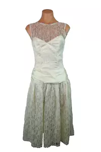 VTG 80s 90s GUNNE SAX Ivory Lace Wedding Dress Party Prom Fit Flare sz S Bubble - Picture 1 of 8