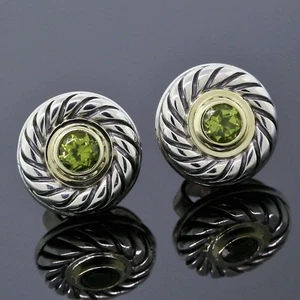 Pendientes Yurman Joyería Plata 925 Oro Amarillo 14K Peridoto Galleta Cable - Imagen 1 de 3