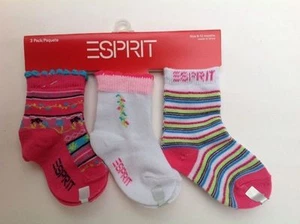 3 Pairs Socks Esprit Infant Toddler Girl Pinks & White Size 0-12 Month NEW - Picture 1 of 1