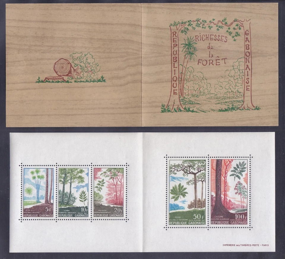 Gabon C62a MNH OG 1967 Forest Richness Booklet Pane of 5 w/cover  - Image 1 of 1
