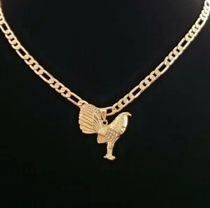 Gallo-Hahn cz Halskette Kette Figaro Kette Anhänger 14k vergoldet laminiert vergoldet - Bild 1 von 7
