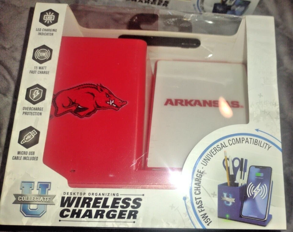 ARKANSAS RAZORBACKS Desktop Organizing Wireless Charger 🏈 /FREE SHIPPING USA - Image 1 of 4